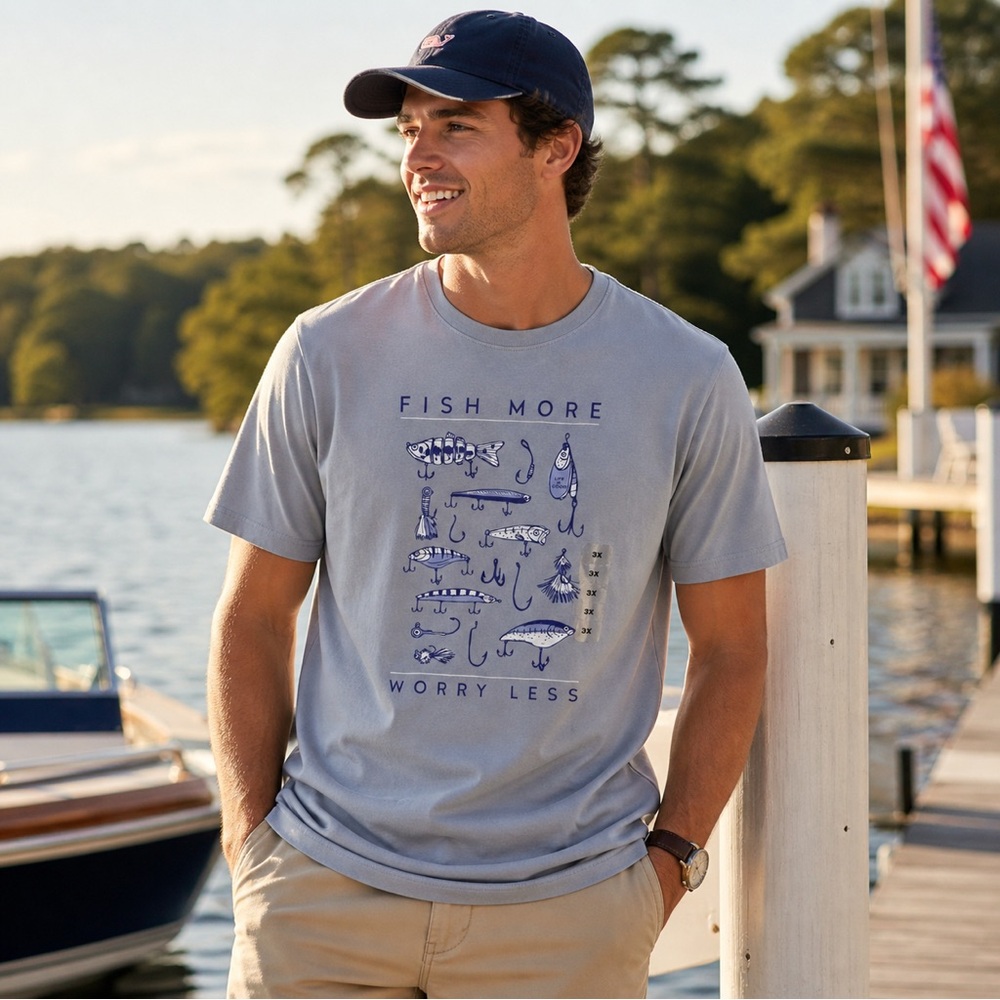 Life Is Good Fish More Worry Less Tee Gray 3XL Big & Tall NWT